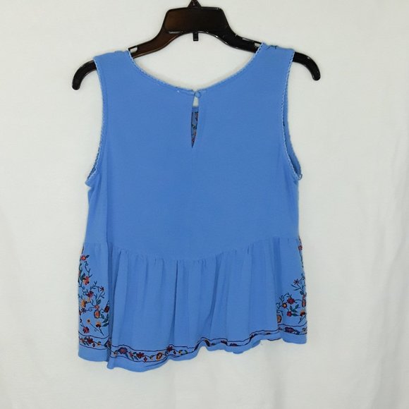 Vintage 90's Umgee Blue Floral Embroidered Flowy Peplum Sleeveless Crop Top M - Picture 10 of 13